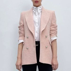 Zara textured double breasted blazer, light pink